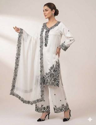White french crape sequence embroidered palazzo suit 2