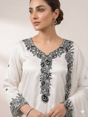 White french crape sequence embroidered palazzo suit 3