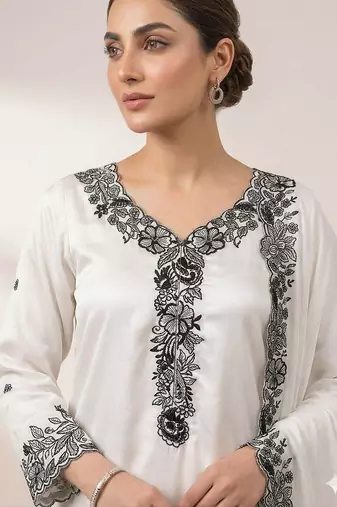 White french crape sequence embroidered plazzo suit