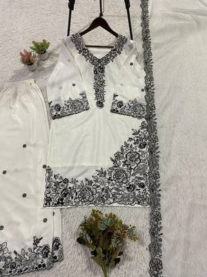 White french crape sequence embroidered palazzo suit 4