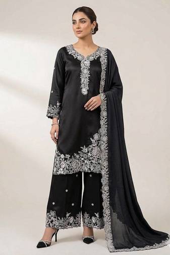 black crepe sequins embroidered palazzo suit