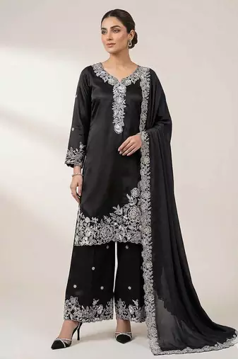 Black french crape sequence embroidered plazzo suit