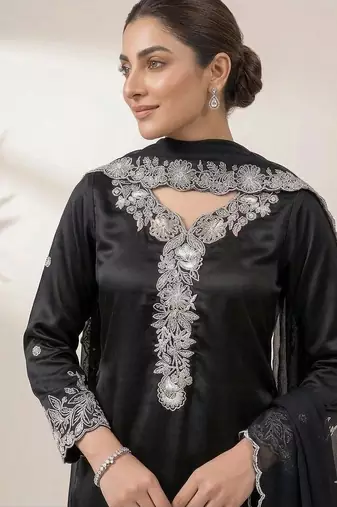 Black french crape sequin embroidered plazzo suit