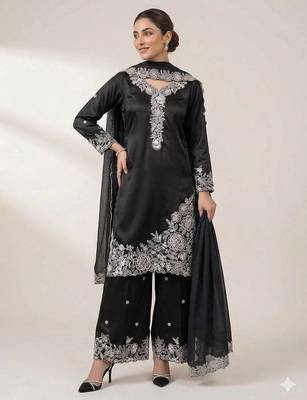 Black french crape sequin embroidered palazzo suit 3