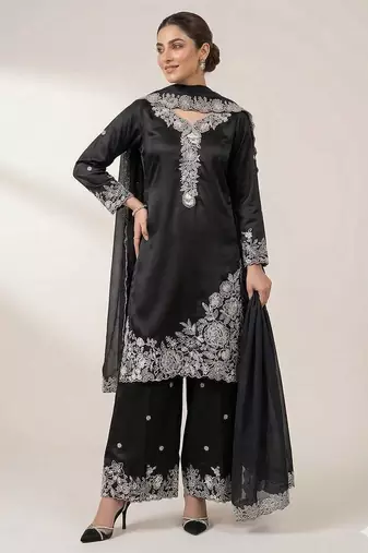 Black french crape sequin embroidered plazzo suit