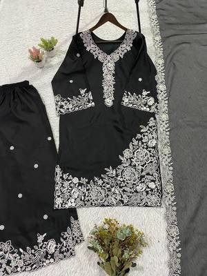 Black french crape sequin embroidered palazzo suit 4