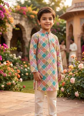 Multicolour printed cotton kurta set 1
