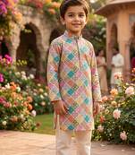 Multicolour printed cotton kurta set