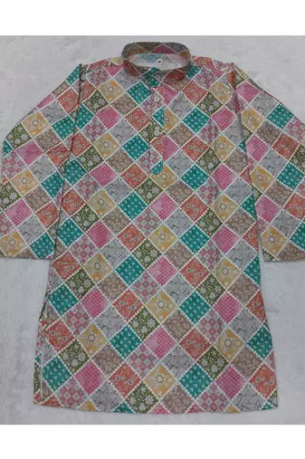 Multicolour printed cotton kurta set