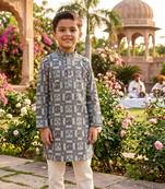 Blue printed cotton kurta set