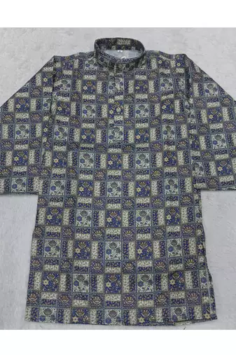 Blue printed cotton kurta set