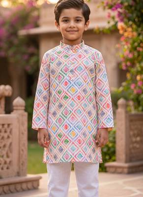Multicolour printed cotton kurta set 1