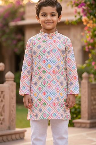 Multicolour printed cotton kurta set