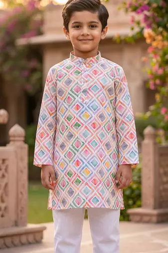 Multicolour printed cotton kurta set