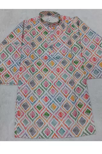Multicolour printed cotton kurta set