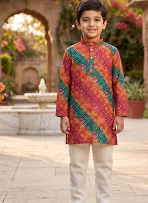 Orange printed cotton kurta set 1