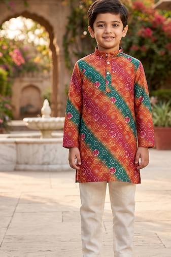Orange printed cotton kurta set