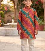 Orange printed cotton kurta set