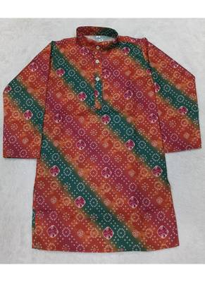 Orange printed cotton kurta set 2