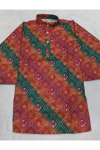 Orange printed cotton kurta set