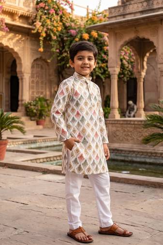 multicolor printed cotton kurta set