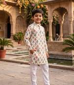 multicolor printed cotton kurta set