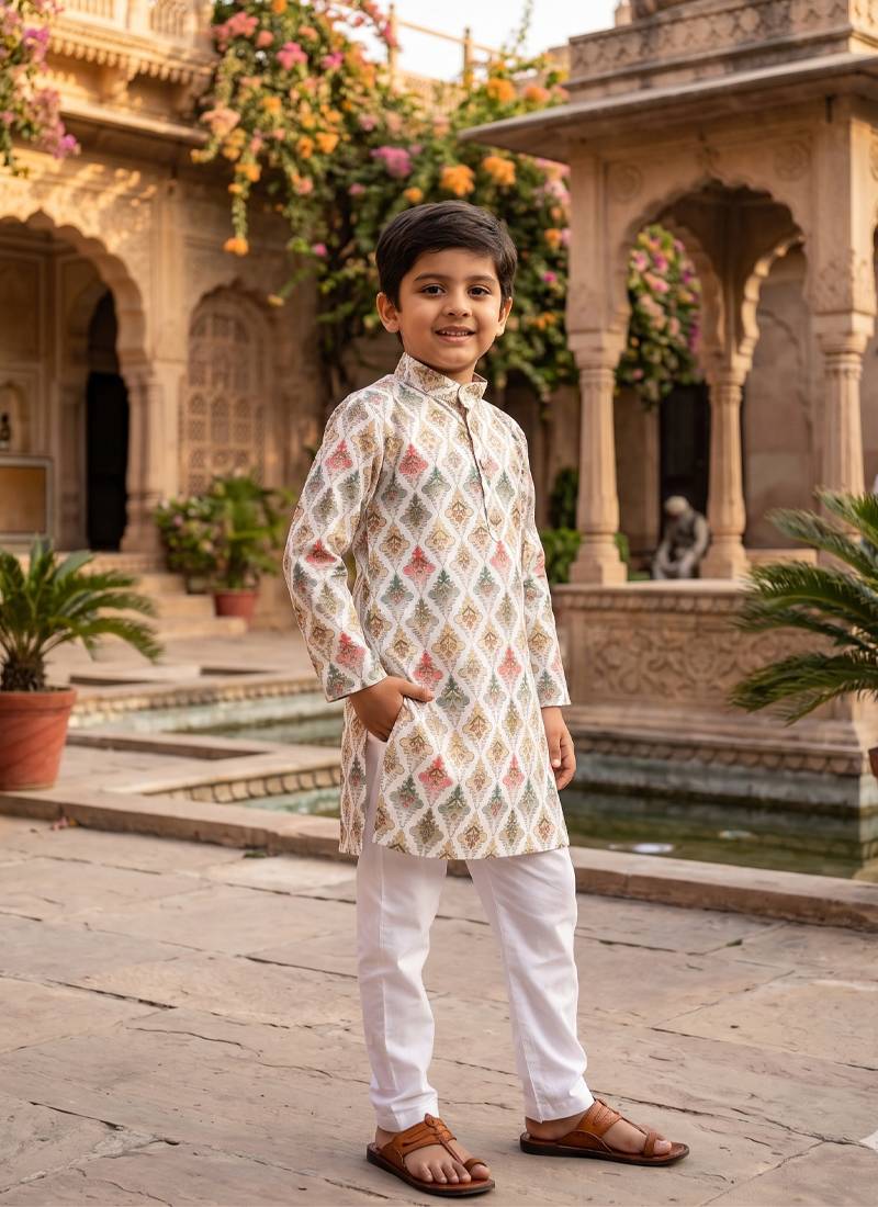 multicolor printed cotton kurta set