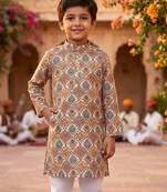 Offwhite printed cotton kurta set