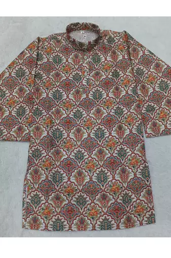 Offwhite printed cotton kurta set