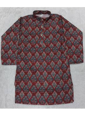 Maroon printed cotton kurta set 2