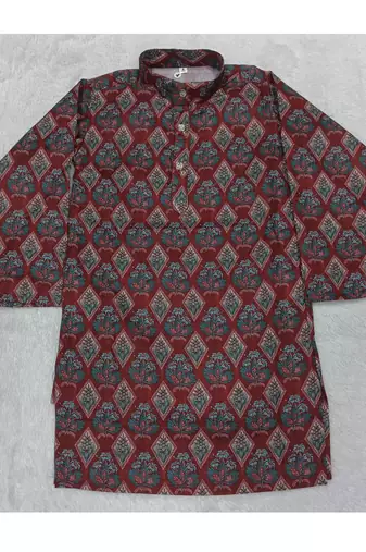 Maroon printed cotton kurta set
