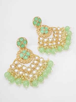 elegant gold plated mint green kundan chandelier earrings 2
