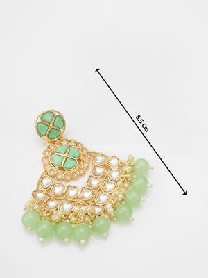 elegant gold plated mint green kundan chandelier earrings 4