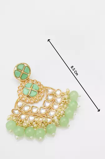elegant gold plated mint green kundan chandelier earrings