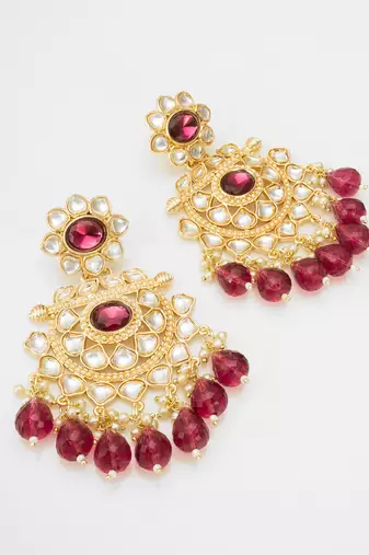 traditional gold plated kundan chandelier earrings