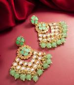 elegant gold plated mint green kundan chandelier earrings