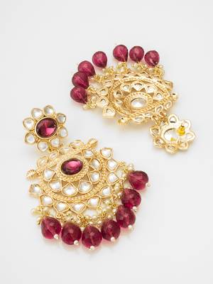 traditional gold plated kundan chandelier earrings 3