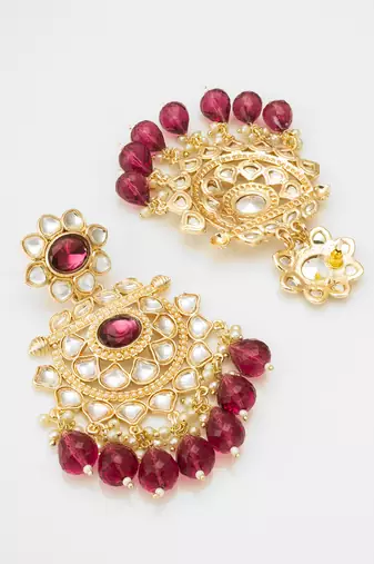 traditional gold plated kundan chandelier earrings