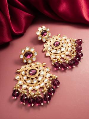 traditional gold plated kundan chandelier earrings 1