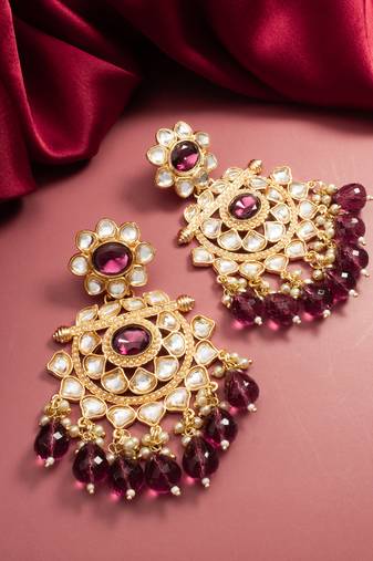 traditional gold plated kundan chandelier earrings
