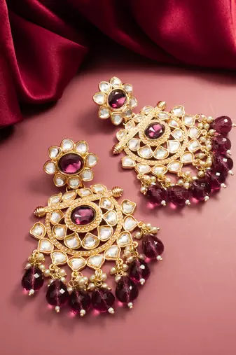traditional gold plated kundan chandelier earrings