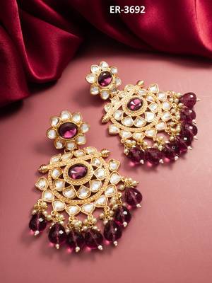 traditional gold plated kundan chandelier earrings 5