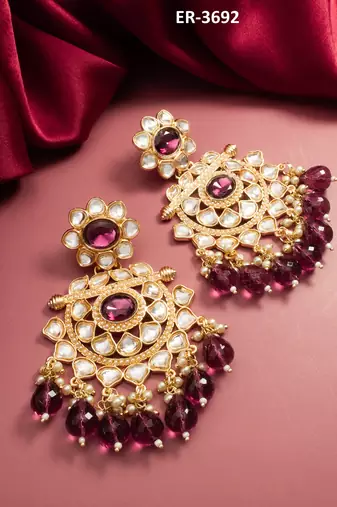 traditional gold plated kundan chandelier earrings
