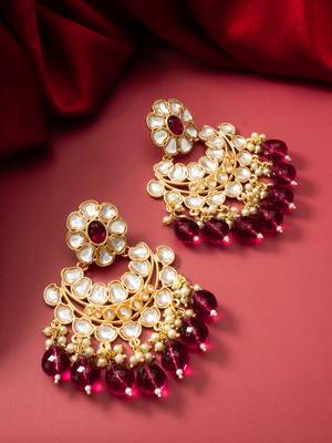 chandbali style kundan chandelier earrings with drops 5