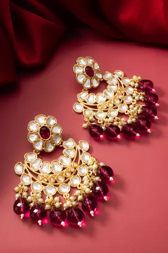 chandbali style kundan chandelier earrings with drops