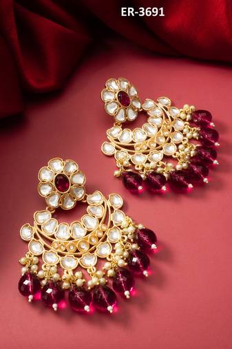 chandbali style kundan chandelier earrings with drops