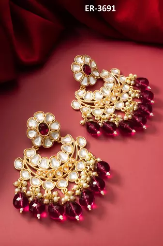 chandbali style kundan chandelier earrings with drops