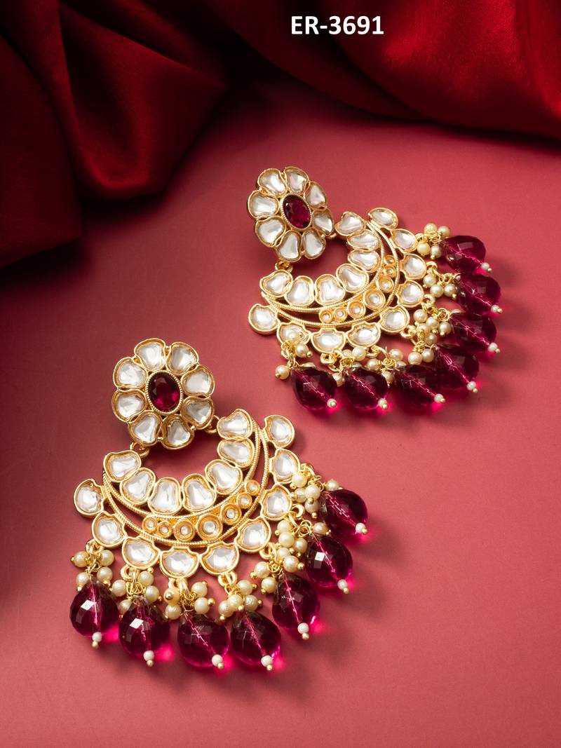 chandbali style kundan chandelier earrings with drops