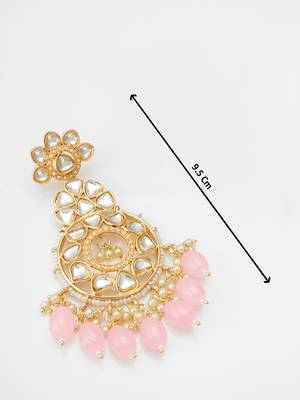 floral kundan chandelier earrings with pastel pink drops 4