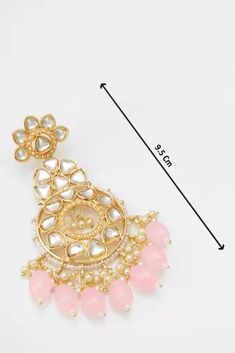 floral kundan chandelier earrings with pastel pink drops